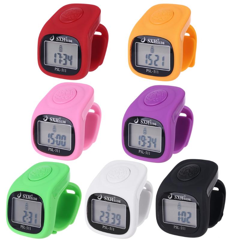 Digital Finger Tally Counter 8 Channels Backlight Time Prayer Silicone Ring Tasbeeh  Counter